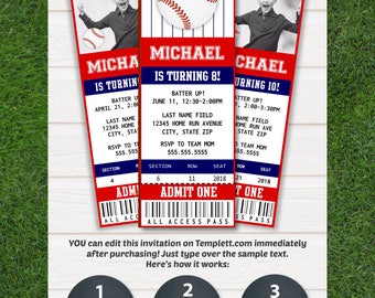 Baseball Invitations - Baseball Birthday Invitations - Baseball Ticket Invitation - Baseball Party Invitations - INSTANT ACCESS