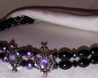 Subdued Bling. Browband for Horse Bridle. Purple Crystal, Black Pearls. Bling English or Dressage Browband Or For Western Headstall, Tack