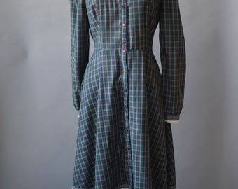 Gunne Sax Dress / Plaid Prairie Dress / Vintage Farm Dress / Green and Blue Plaid / Gunne Sax Prairie Dress