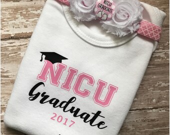 Personalized Baby Girl NICU Bodysuit and Flower Headband, Preemie NICU Outfit with Hair Bow, Baby Girl Hospital Gift Set, NICU Graduate Bow,