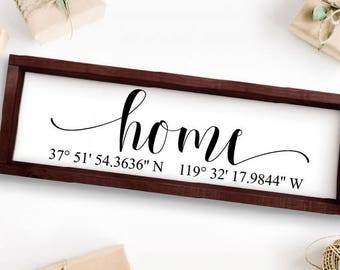 custom coordinate sign, nautical, calligraphy, wood farmhouse sign, wooden framed sign, longitude latitude, personalized home decor, rustic