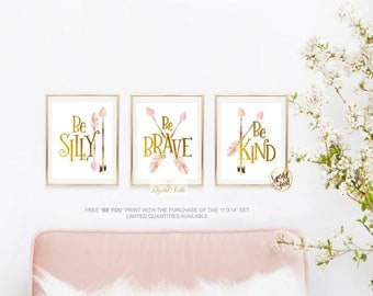 Woodland Nursery Decor, Baby Girl Woodland Nursery, Woodland Boho Nursery, Pink and Gold Nursery Art, Boho Nursery Decor