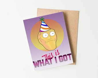 Rick and Morty Card, Funny Birthday Card, Show Me What You Got, Synthwave, 80's Card, Big Head, Card For Him, Rick and Morty Gift, Tiny Rick