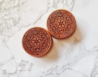 Mandala Wood Plugs, Oraganic Plugs, Flower Plugs, Plugs and Tunnels, Body Jewelry, Body Jewellery, Ear Gauges