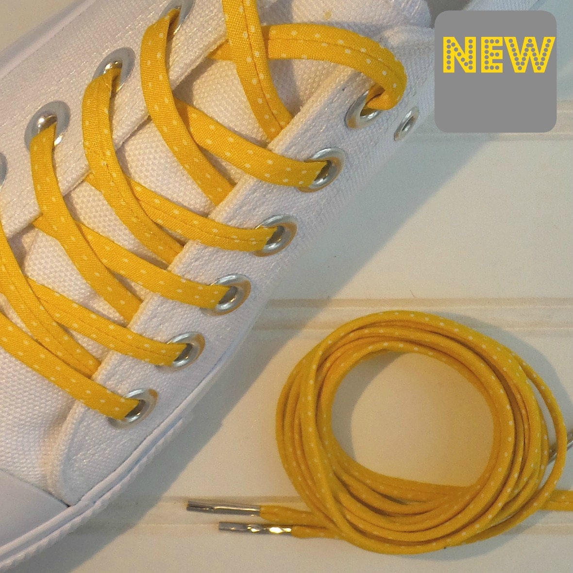 Yellow Polka dot shoe laces spotty shoelaces gift for