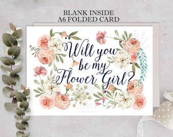 Flower girl Card, Will You Be My Flower girl, Flower girl card, Wedding Card, Floral Card, Bridal Party, floral flower girl card