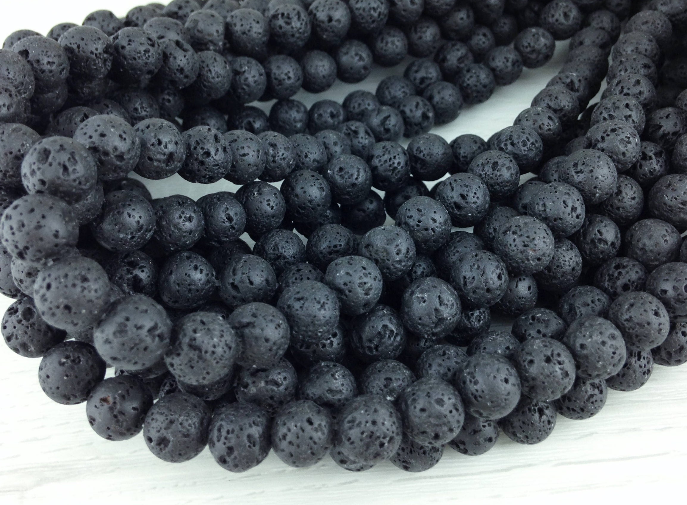8mm Lava Stone Beads Diffuser Beads Full Strand Black