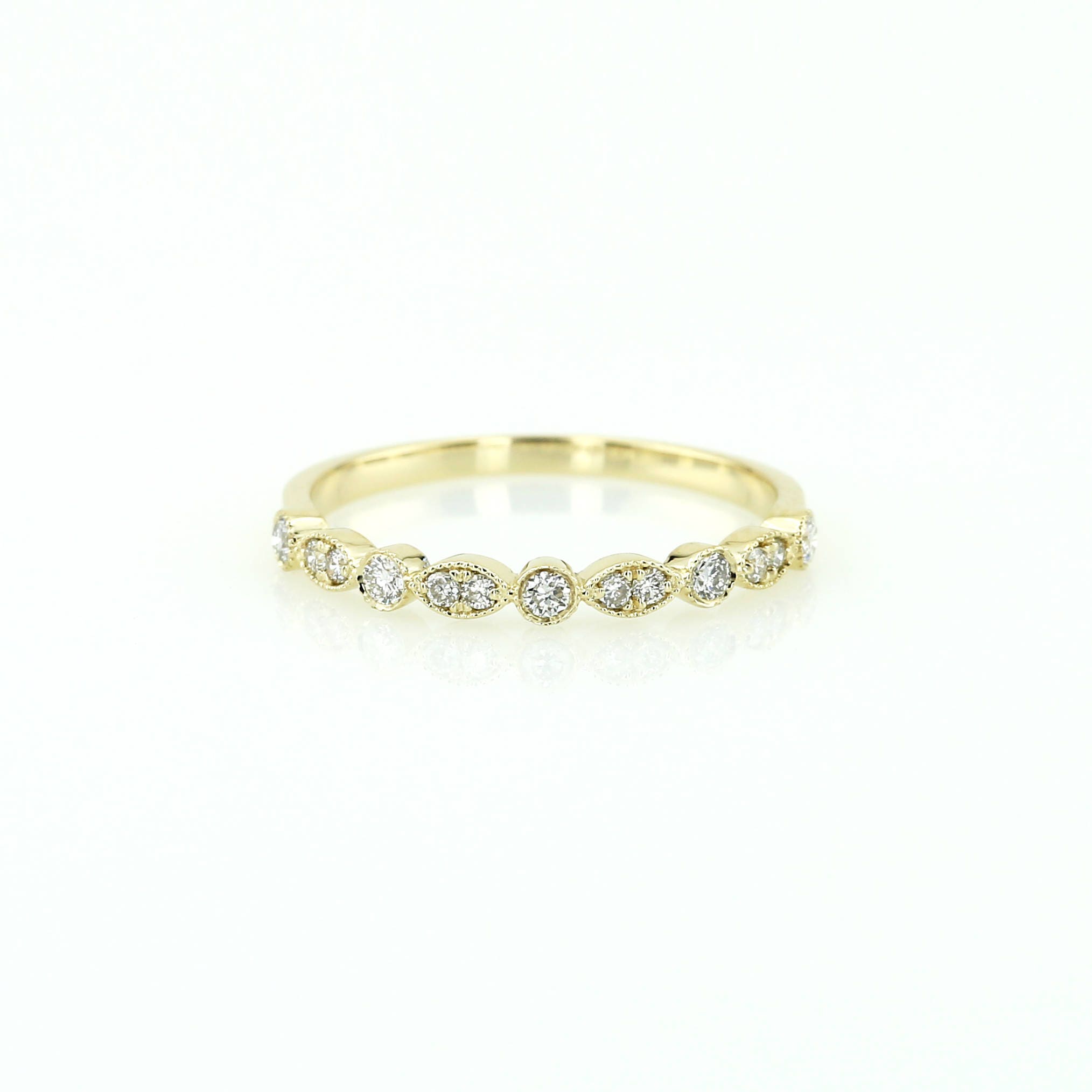 Unique Diamond Wedding Band / 14k Round and Marquise Diamond