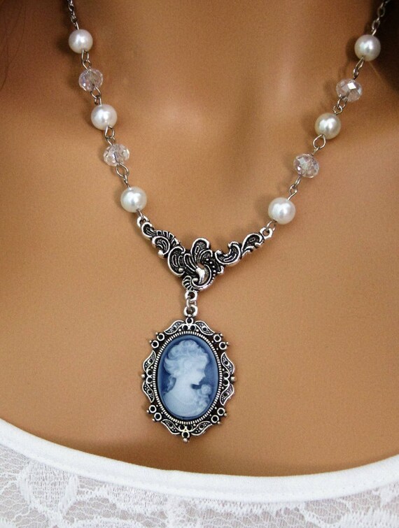 Blue Cameo Necklace Beaded Necklaces Cameo Jewelry Cameo