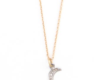 Raw Diamond Tiny Moon Necklace