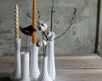 5 Vintage Milk Glass Vases / Candle Holders - No. 2