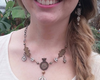 CROWN FOR A QUEEN vintage antique assemblage necklace