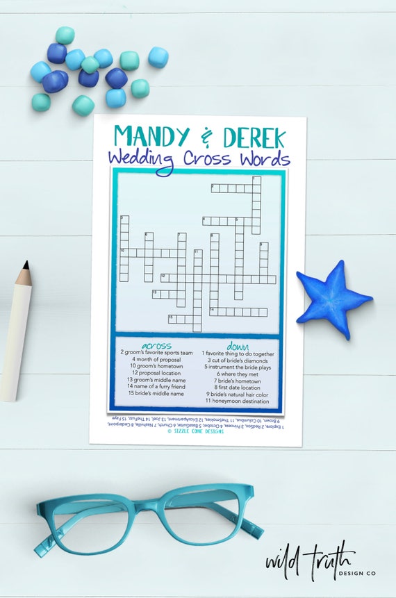 Custom Wedding Crossword Puzzle Printable Bridal Shower