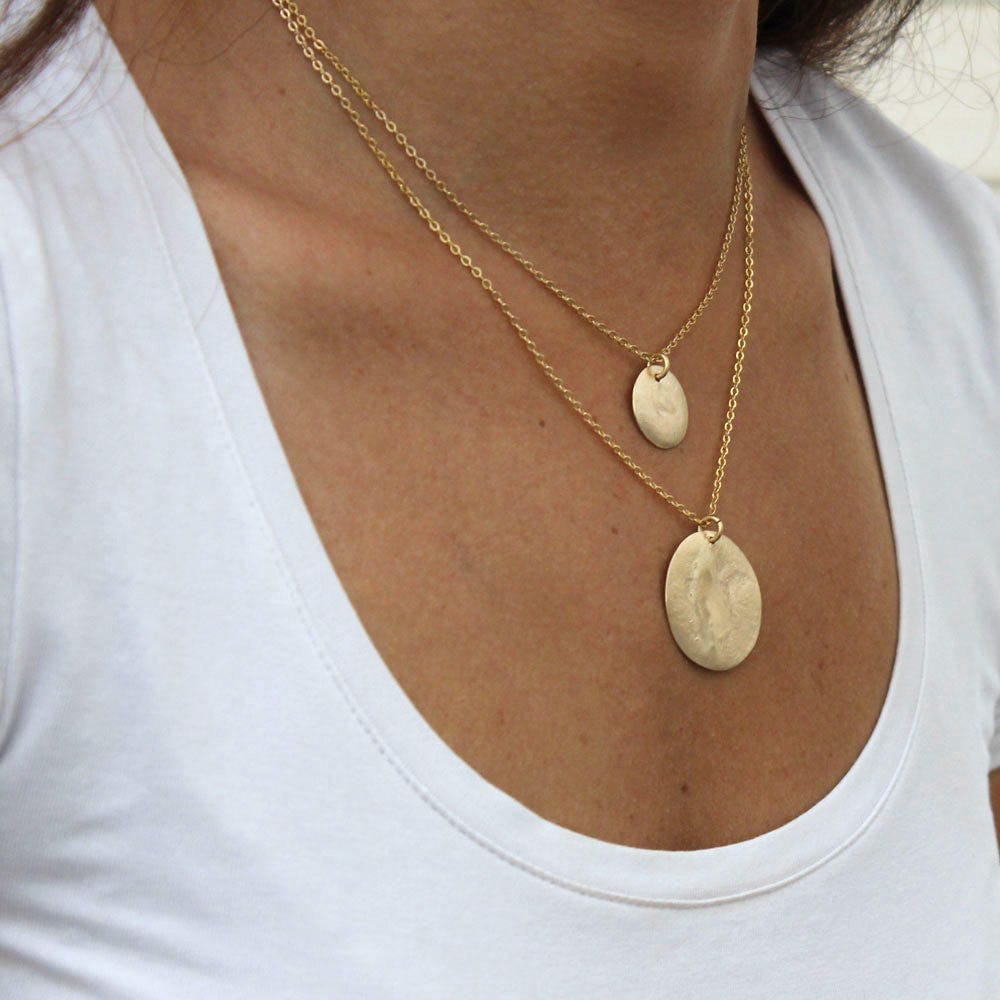 Two Disc Necklace Hammered Gold Disc Necklace Bridesmaides