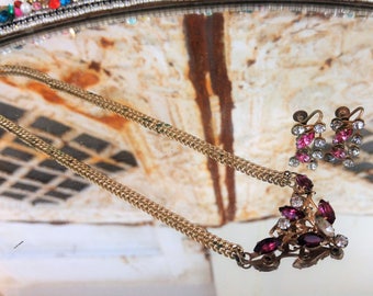 EXQUISITE Vintage Purple Amethyst Purple & Diamond Necklace Earring Set - Screw On OMG!!!!