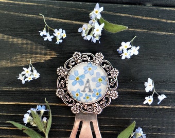 Custom bookmark personalized bookmark pressed flower bookmark custom name initial forget me not boho bff back to school college student gift