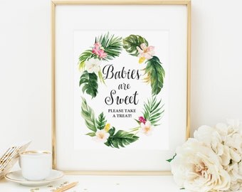 Tropical Babies Are Sweet Please Take A Treat Printable Tropical Favors Sign Summer Baby Shower Favors Table Sign Tropical Treat Sign 275