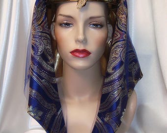 Blue Pharaoh Headpiece, Egyptian Inspired Pharaoh Nemes, Cleopatra Headdress, King Tut Headdress, King Tut Crown