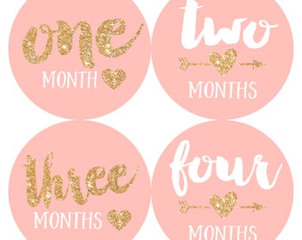 Baby Month Stickers Baby Girl Monthly Milestone Stickers Photo Prop Baby Shower Gift First Year Belly Stickers 12 Months Gold Glitter Hearts