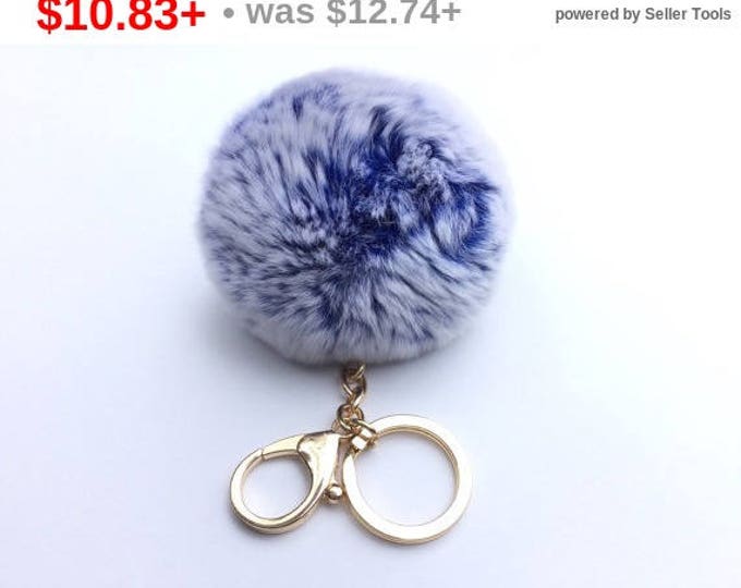 New! Dark Blue Frosted Fur pom pom keyring keychain fur puff ball bag pendant charm