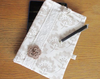 Handmade kindle case, kindle paperwhite case, kindle sleeve, kindle fire case, kindle voyage, Clarke & Clarke 'Gracie' beige, cream, brown