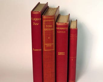 Red Decorative Books, Burgundy Book Bundle, Book Decor, Antique Books, Book Collection, Victorian Books, Old Books, Books for Display c.1880