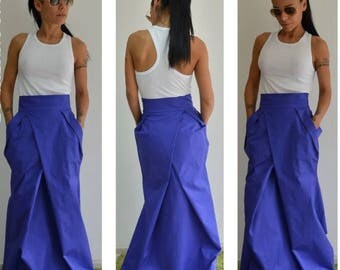 ON SALE Woman high waist blue skirt /Spring Long skirt / Woman cotton long skirt / Long skirt