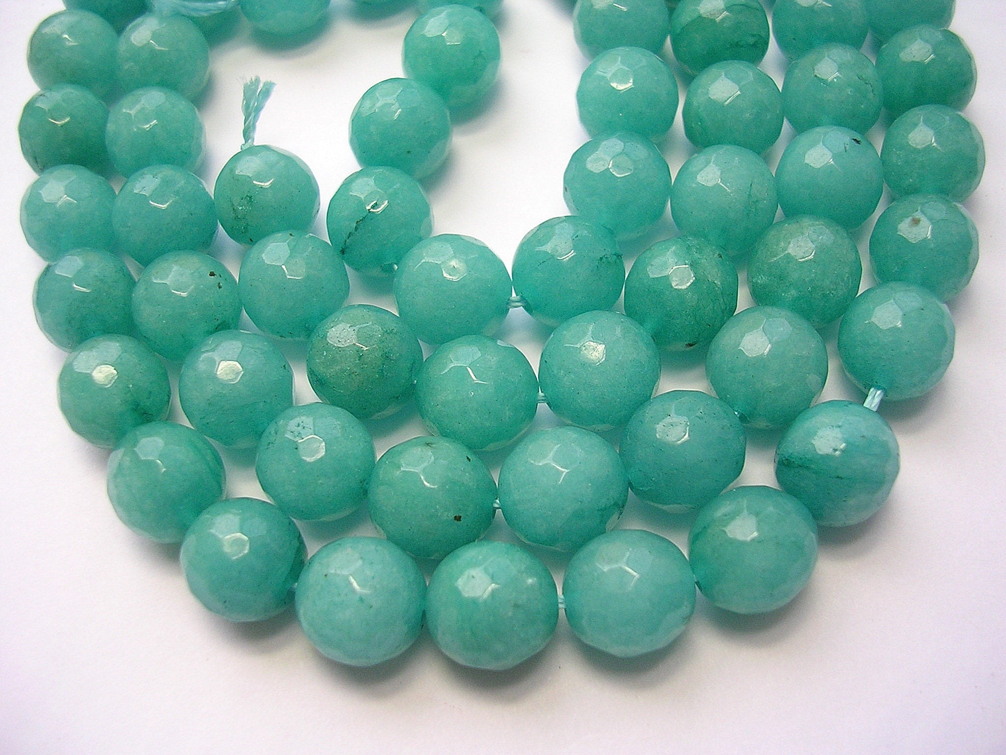 10mm Blue Aqua Jade Faceted Turquoise Stone Beads 38 Pieces