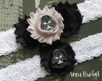 STAR WARS Garters,Dart Vader Garters, Superhero Wedding garters,Super Hero Bridal Garter Set,Black and White garters,Toss Custom Garter Belt