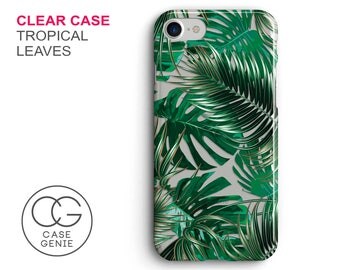 Tropical Leaves Clear Phone Case for iPhone 7 Plus, 7, 6, 6s Cell Phone Cover Clear and Frosted Transparent Palm Banana Leaf Jungle DES1