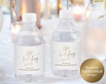 Faux Gold Wedding Water Bottle Label, Water Bottle Labels Wedding, Water Bottles Personalized, PDF Instant Download, #BPB324_31