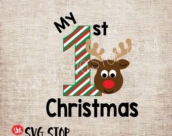 My 1st Christmas Reindeer SVG, DXF, PNG, Jpg, Eps Cuttable and Printable Clipart Designs for Silhouette, Cricut, Sublimation Printing