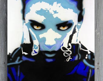 Portrait painted with airbrush and aerosol graffiti