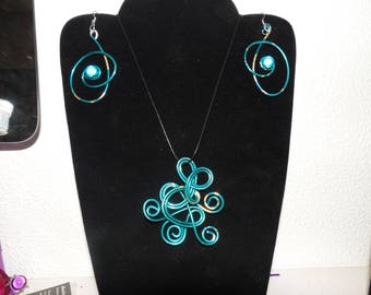 Ornament pendant and earrings sky blue