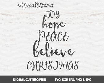 Christmas SVG Files, Christmas Tree SVG, Joy Hope Cut File Peace SVG Believe Vector Christmas for Cricut, Silhouette Cutting Machine SVDP255