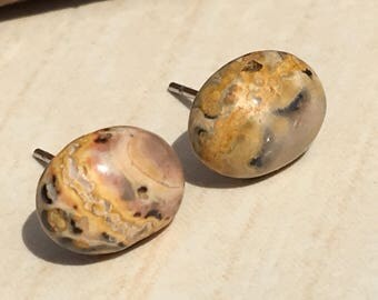 Stud Leopardskin 10mm,Jasper Natural Zen,Ovale Cabochon Stone,Stud Earrings Boho,Leopard Post Earring,Jasper Gemstone Small,Gift for Woman
