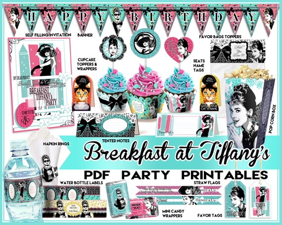 Breakfast at Tiffanys party printables Audrey Hepburn party