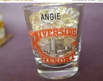 50 OFF SALE Laughlin Nevada Shot Glass, Vintage Riverside Resort ANGIE personalized Shot Glass, Hotel Shot Glass, Vintage Jigger Bar Measure