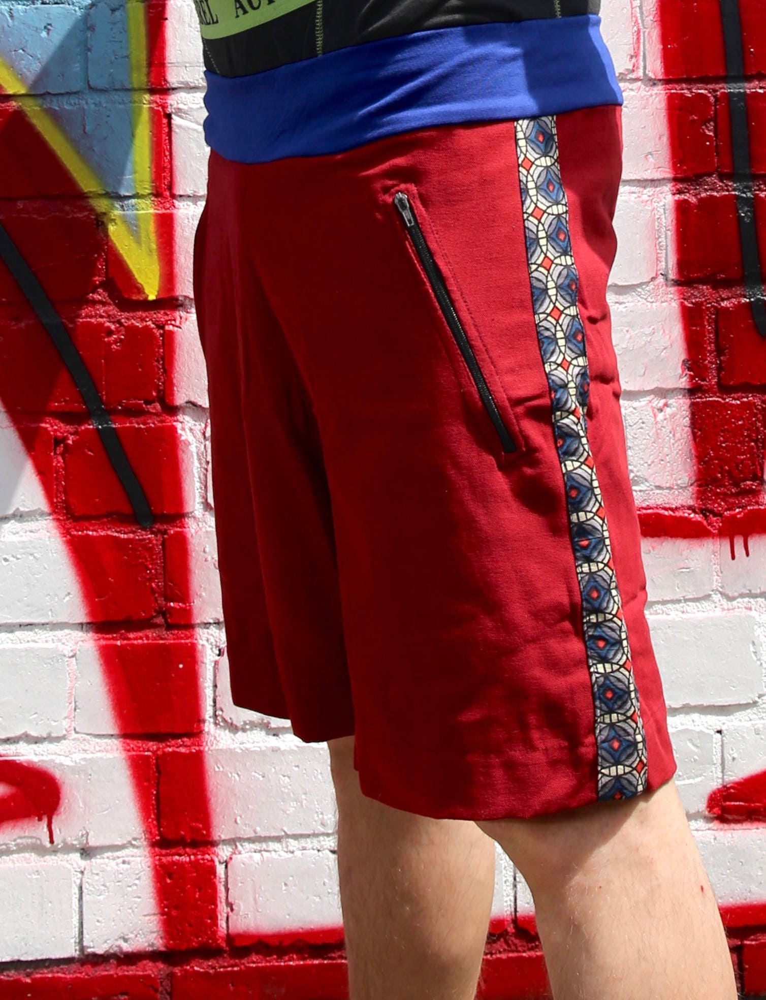 JACKFRUIT Coco Shorts Maroon Cotton Mens Crazy Patterned