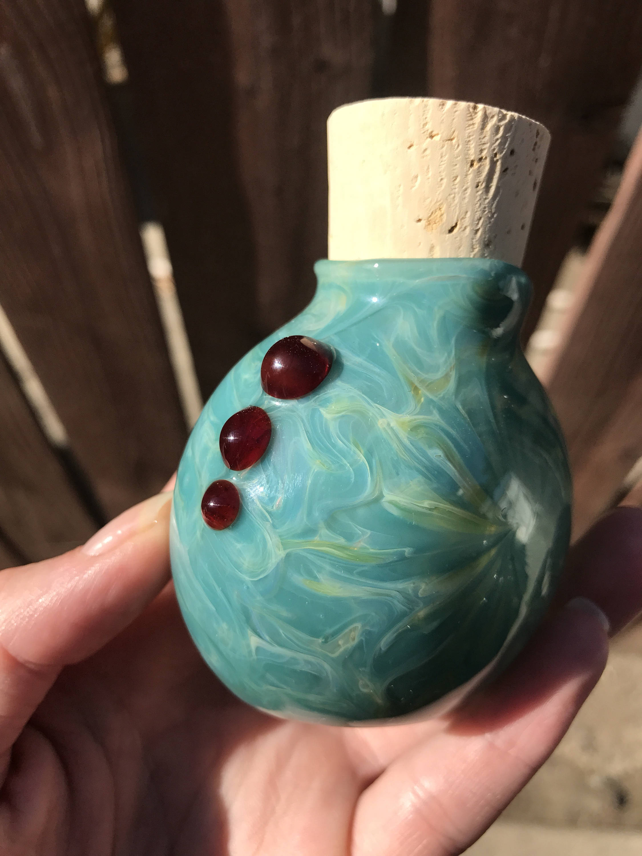 Hand blown glass stash jar turquoise