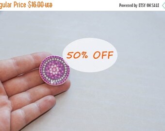 Round brooch, Purple pin, Hand-painted mandala, Round pin, Purple brooch, Disk pin, Purple pin badge, Mandala pin