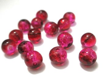 20 pink and Red 6mm Crackle glass beads