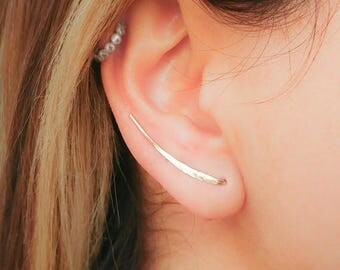 SALE - Gold Earrings- Ear Climber Earrings- Gold Ear Climber- Ear Crawler- Bar Earrings- Gold Bar Earrings- Earclimber- Climbing Earrings