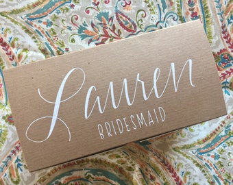 Personalized Gift Box, Bridesmaid Gift Box, Brown Kraft, White Ink, Hand-lettered, Custom. Create your own bridesmaid survival kit!