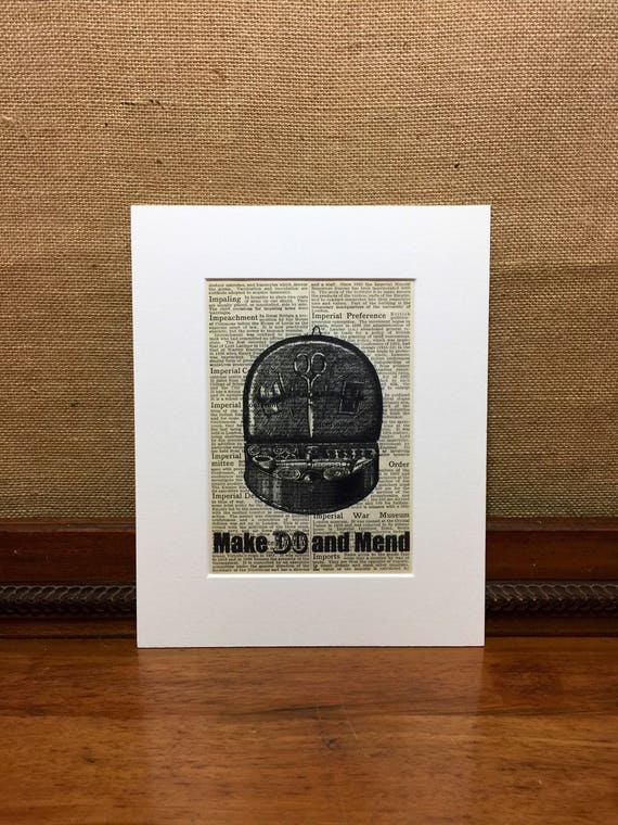 MAKE DO And MEND Sewing Quote Print | Vintage Style Typography Print | Vintage Dictionary Page Print | Sewing Print | Craft Gift