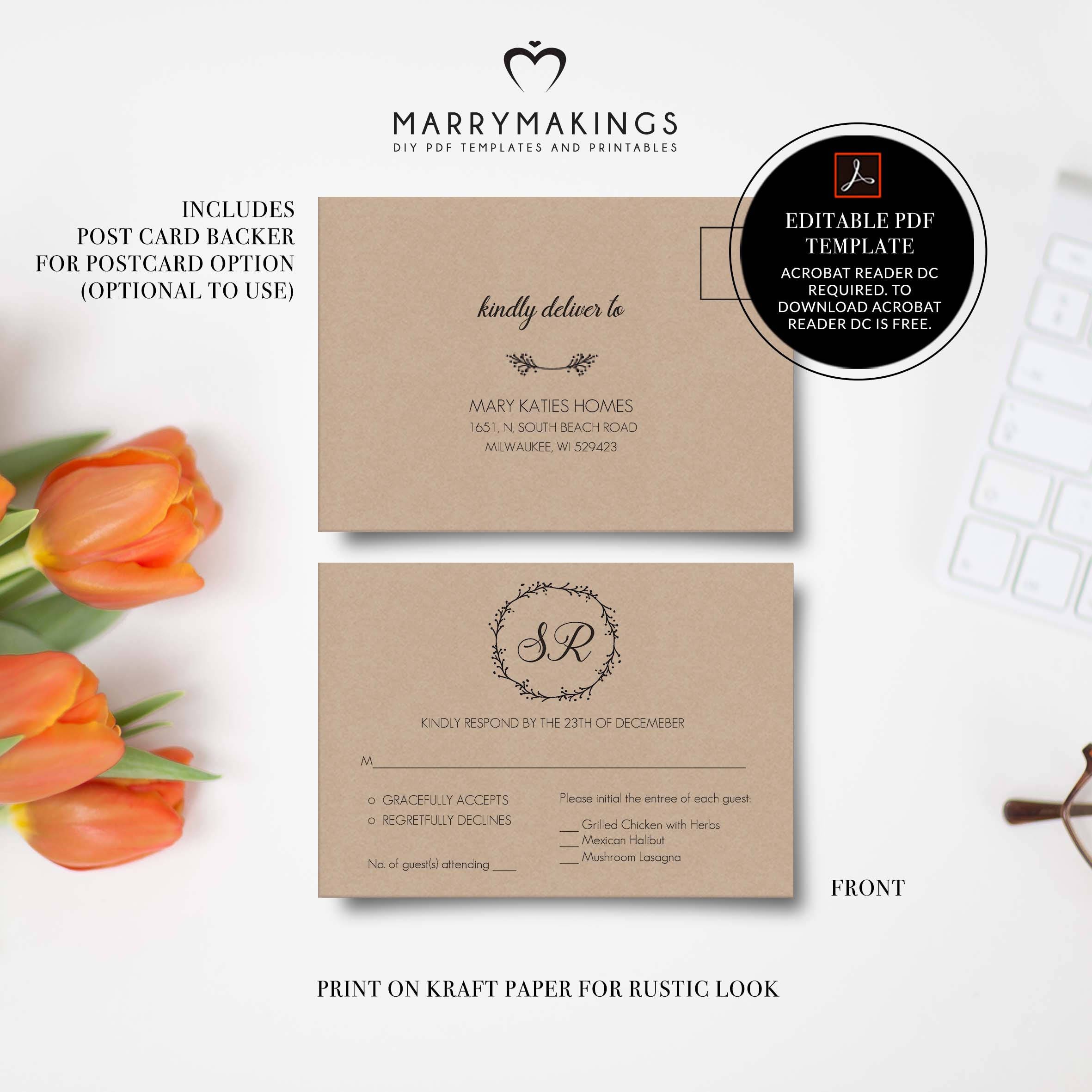 wedding postcard reply card printable postcard wedding