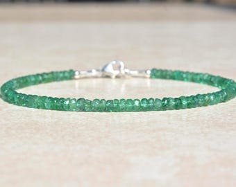 Zambian Emerald Gemstone Bracelet, May Birthstone Bracelet, Natural Emeralds, Gemstone Bracelet, Beaded Bracelet, Birthday Gift For Her
