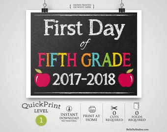 50% OFF SALE - Printable First Day of Fifth Grade Sign, First Day of School Sign, Instant Download, Print at Home, No Waiting