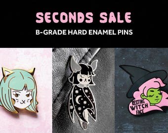 SECONDS SALE - Hard Enamel Pins - B-grade - Imperfect - Lapel Pin - Bobcat - Midnight Moon Bat - Resting Witch Face - Fashion Accessory