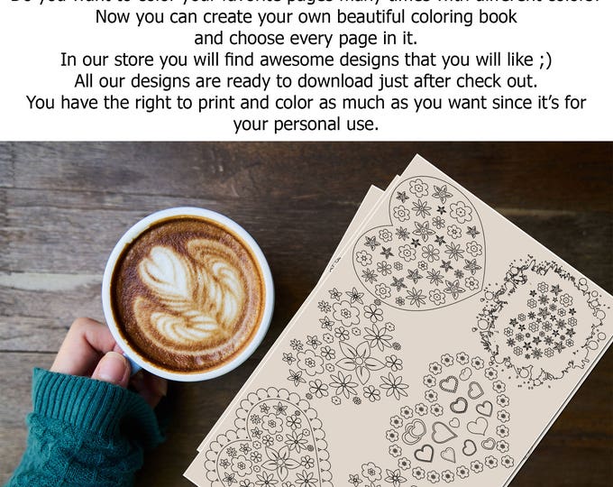 Adult Coloring Digital Page, Colouring For Kids, DIY Coloring Page, Heart Coloring, Easy Coloring, Adult Coloring Poster, Anti-Stress Art
